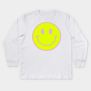 Neon Yellow and Pink Aesthetic Smiley Face Kids Long Sleeve T-Shirt